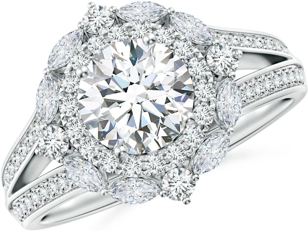 Angara Ornate Round Lab Grown Diamond Halo Engagement Ring in 14K Solid Gold/Platinum | Birthday, Anniversary, Wedding Jewelry Gift for Women