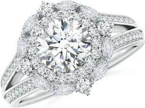 Angara Ornate Round Lab Grown Diamond Halo Engagement Ring in 14K Solid Gold/Platinum | Birthday, Anniversary, Wedding Jewelry Gift for Women