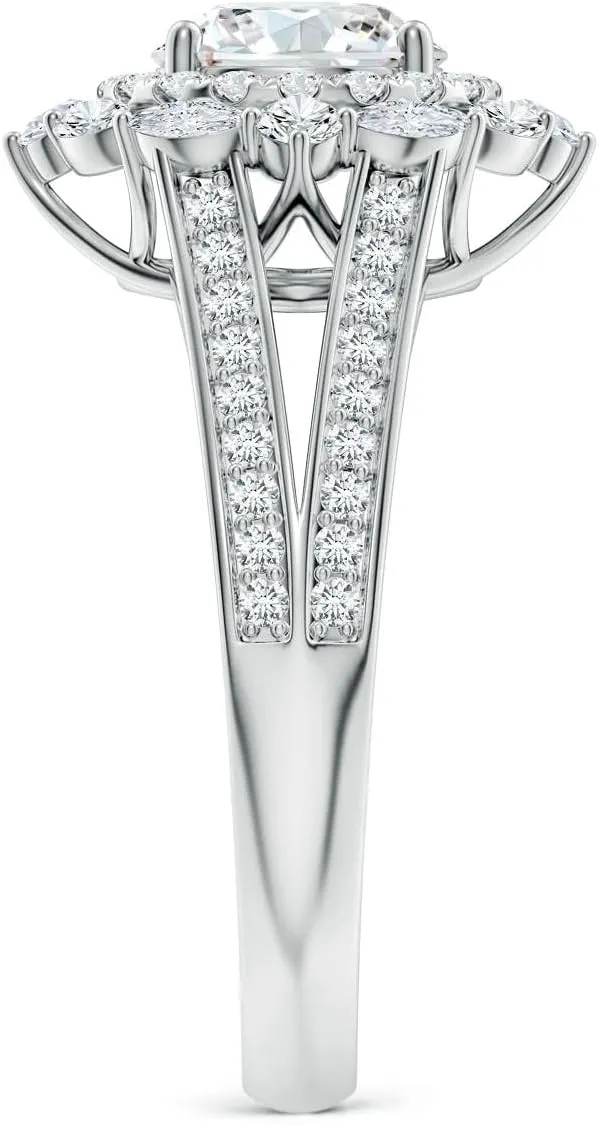 Angara Ornate Round Lab Grown Diamond Halo Engagement Ring in 14K Solid Gold/Platinum | Birthday, Anniversary, Wedding Jewelry Gift for Women