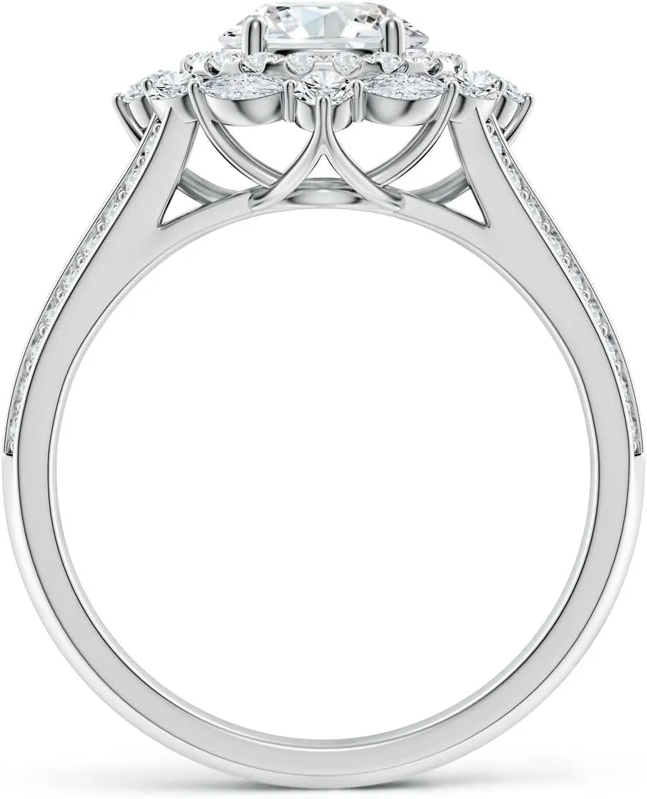 Angara Ornate Round Lab Grown Diamond Halo Engagement Ring in 14K Solid Gold/Platinum | Birthday, Anniversary, Wedding Jewelry Gift for Women