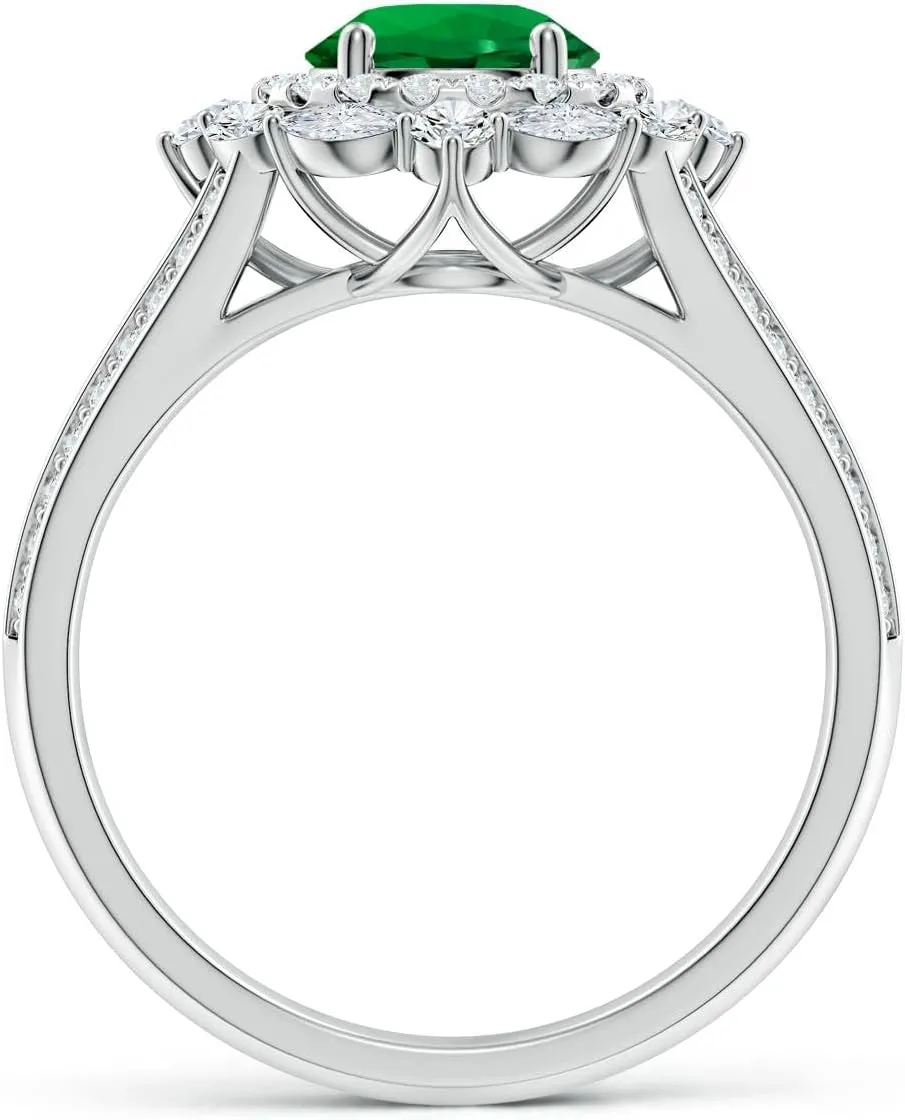 Angara Ornate Round Lab Grown Emerald Halo Engagement Ring in 14K Solid Gold/Platinum | Birthday, Anniversary, Wedding Jewelry Gift for Women