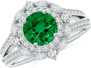 Angara Ornate Round Lab Grown Emerald Halo Engagement Ring in 14K Solid Gold/Platinum | Birthday, Anniversary, Wedding Jewelry Gift for Women