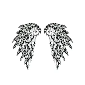 Angel Wing Stud Earrings for Women Punk gothic Ear Cuff Earrings for Women Front Back Ear Wrap Pin Crystal Charm Jewelry (silver)