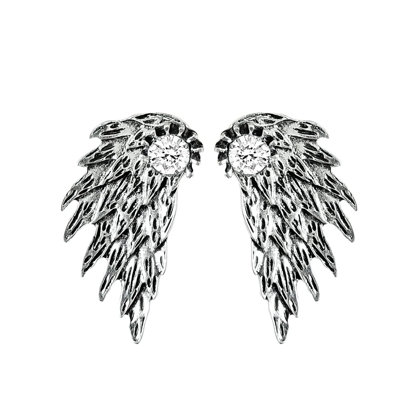 Angel Wing Stud Earrings for Women Punk gothic Ear Cuff Earrings for Women Front Back Ear Wrap Pin Crystal Charm Jewelry (silver)