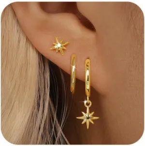 Angelady 14K Gold Huggie Hoop Earrings Set for Women, 3 Pairs Small Hoop Earring Stacks Hypoallergenic, Trendy Ear Cuff Hoops Cartilage Earrings for Women