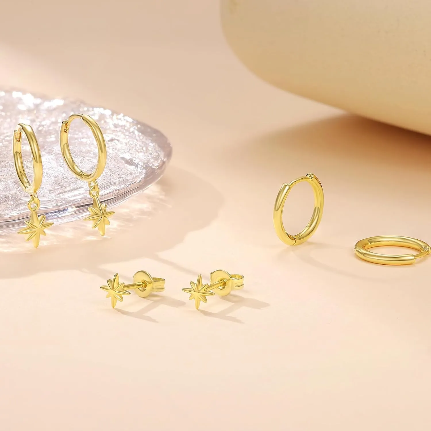 Angelady 14K Gold Huggie Hoop Earrings Set for Women, 3 Pairs Small Hoop Earring Stacks Hypoallergenic, Trendy Ear Cuff Hoops Cartilage Earrings for Women