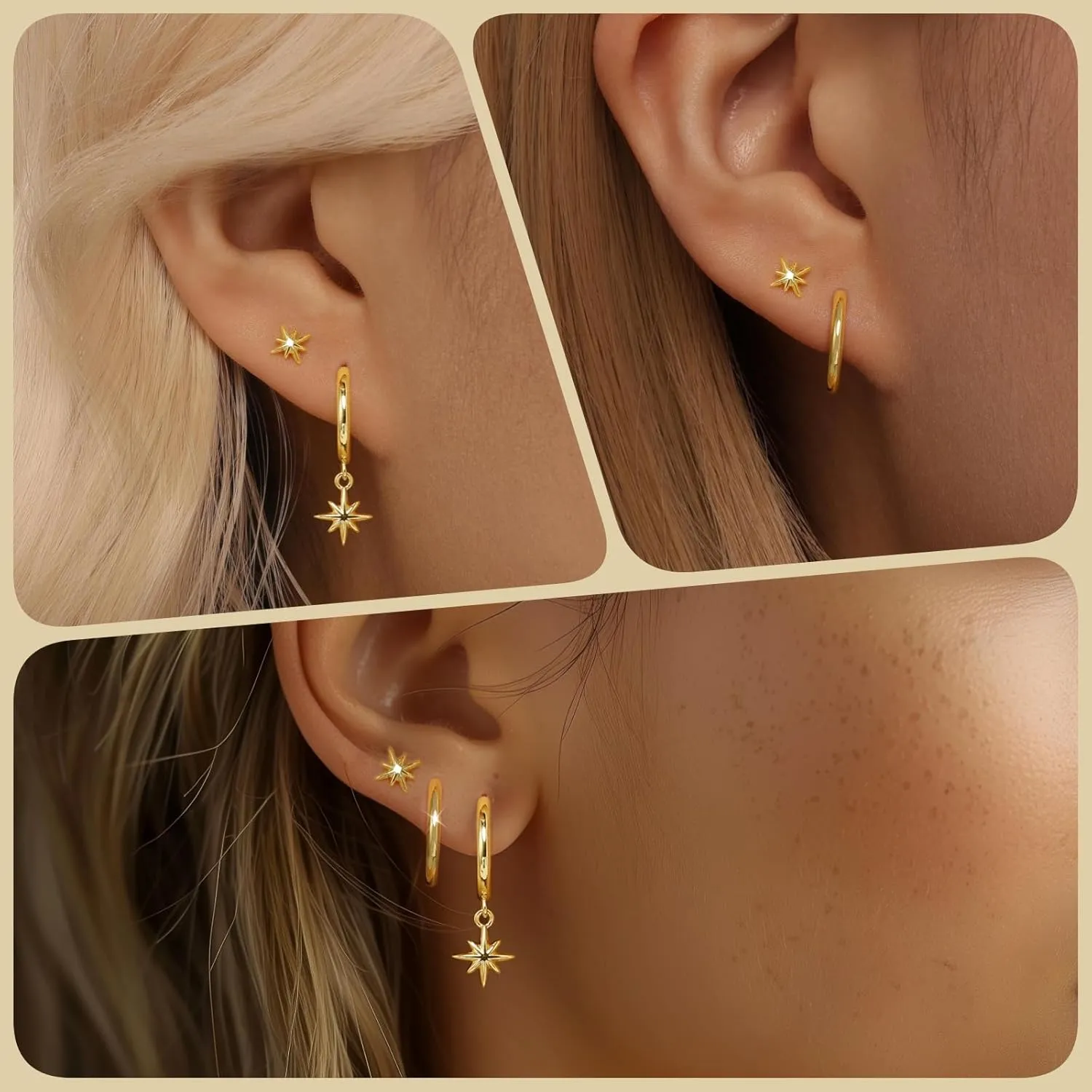 Angelady 14K Gold Huggie Hoop Earrings Set for Women, 3 Pairs Small Hoop Earring Stacks Hypoallergenic, Trendy Ear Cuff Hoops Cartilage Earrings for Women