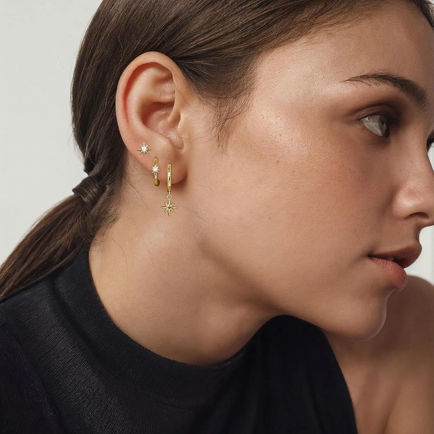 Angelady 14K Gold Huggie Hoop Earrings Set for Women, 3 Pairs Small Hoop Earring Stacks Hypoallergenic, Trendy Ear Cuff Hoops Cartilage Earrings for Women