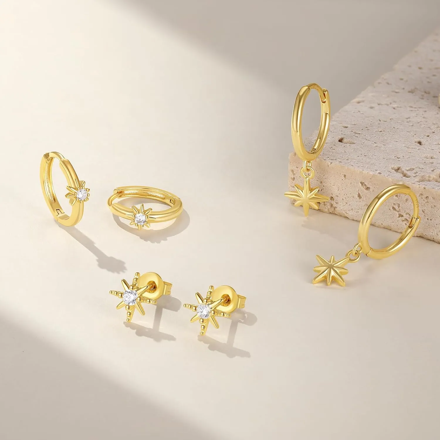 Angelady 14K Gold Huggie Hoop Earrings Set for Women, 3 Pairs Small Hoop Earring Stacks Hypoallergenic, Trendy Ear Cuff Hoops Cartilage Earrings for Women