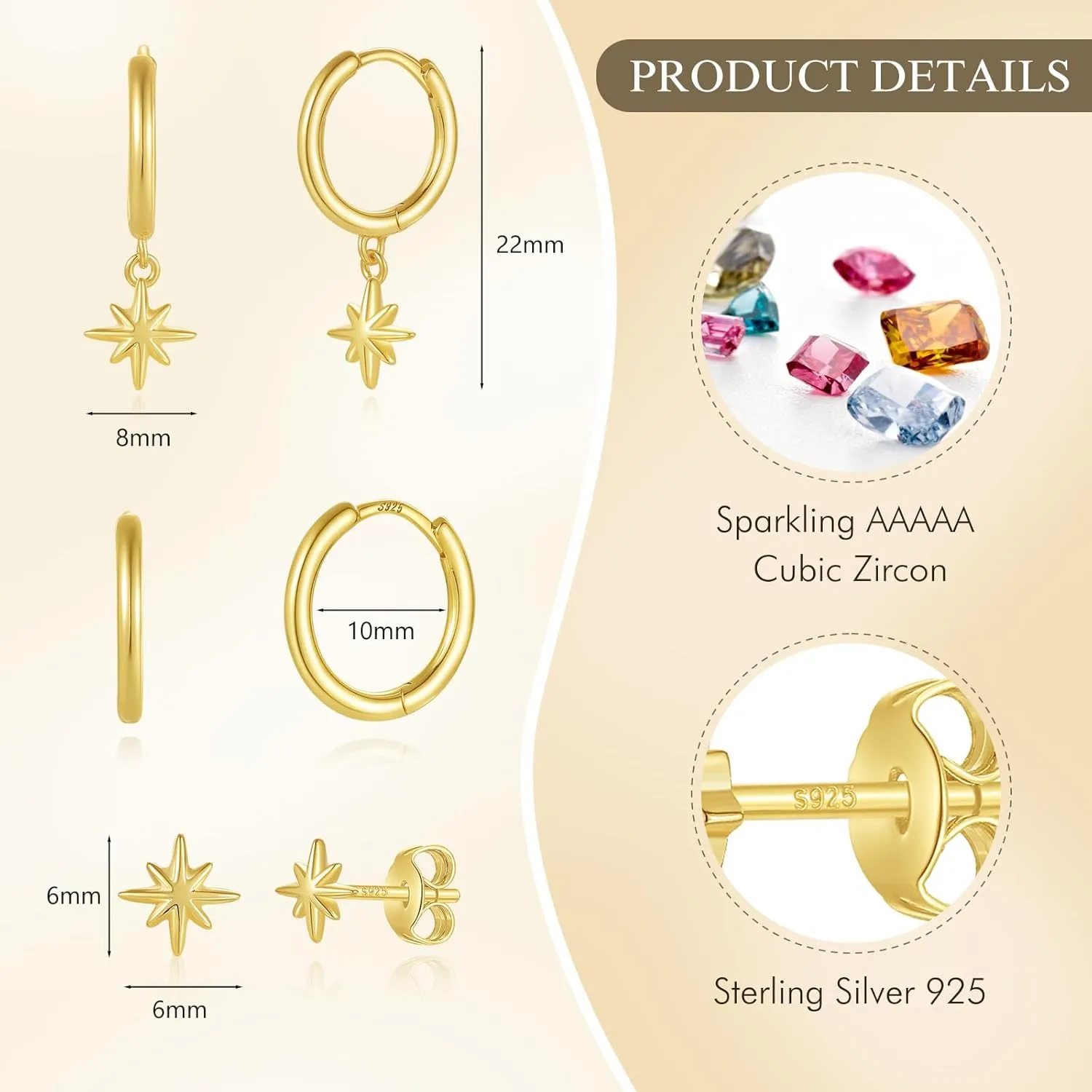 Angelady 14K Gold Huggie Hoop Earrings Set for Women, 3 Pairs Small Hoop Earring Stacks Hypoallergenic, Trendy Ear Cuff Hoops Cartilage Earrings for Women