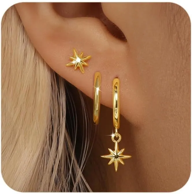 Angelady 14K Gold Huggie Hoop Earrings Set for Women, 3 Pairs Small Hoop Earring Stacks Hypoallergenic, Trendy Ear Cuff Hoops Cartilage Earrings for Women