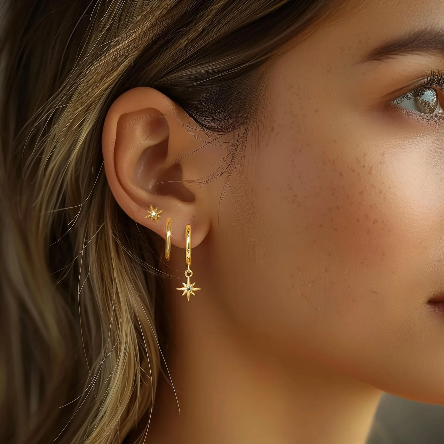 Angelady 14K Gold Huggie Hoop Earrings Set for Women, 3 Pairs Small Hoop Earring Stacks Hypoallergenic, Trendy Ear Cuff Hoops Cartilage Earrings for Women