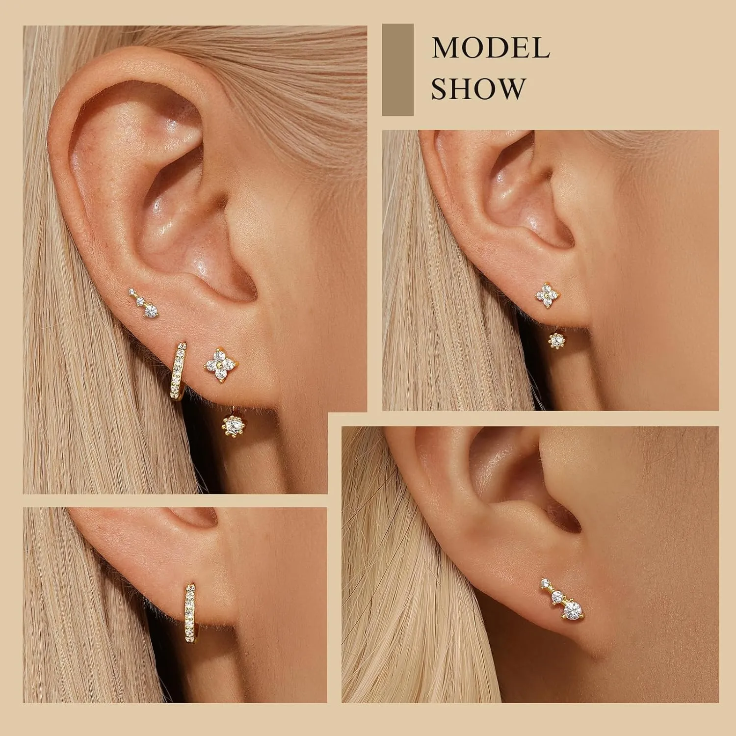 Angelady 3 Pairs Gold Hoop Earrings Set for Women, 14K Small Huggie Earring for Multiple Piercing Hypoallergenic Earring Stacks Trendy Jewelry, Dainty Sun Flower Stud Earrings for Women's Gifts