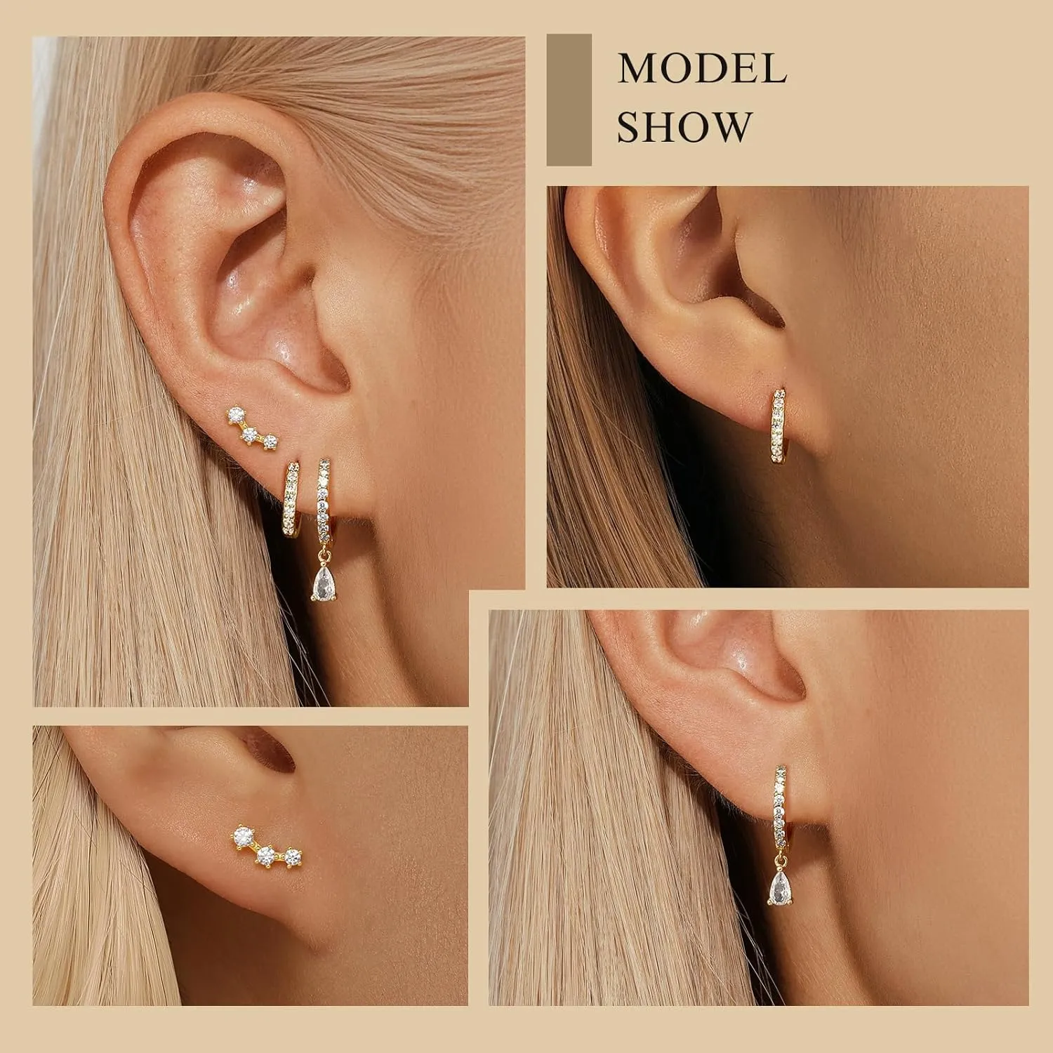 Angelady Gold Hoop Earrings Set for Women, 14K Gold Plated Huggie Earring Trendy, Dainty Hypoallergenic Earring Stacks, Cartilage Small Stud Dangle Earrings multiple piercing, Jewelry Gifts 3 Pairs