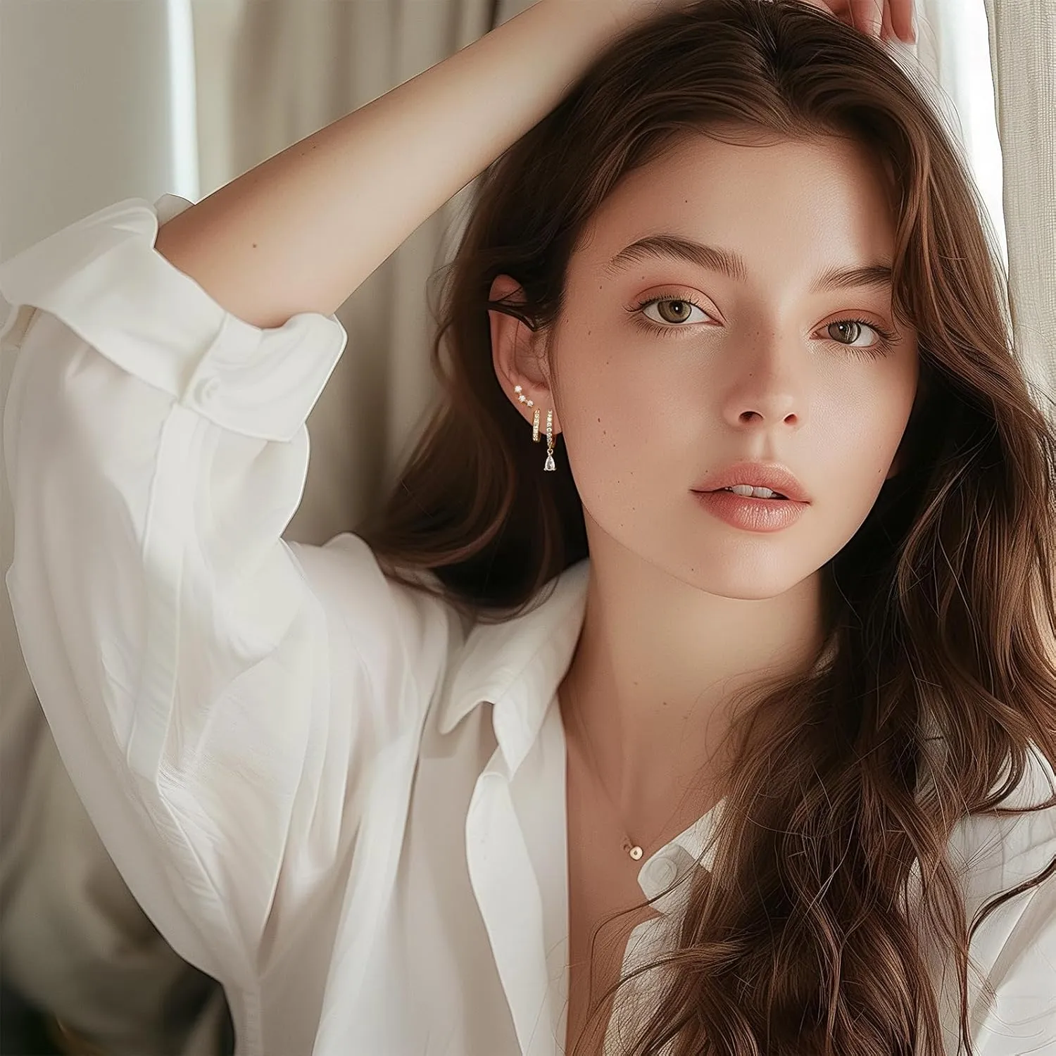 Angelady Gold Hoop Earrings Set for Women, 14K Gold Plated Huggie Earring Trendy, Dainty Hypoallergenic Earring Stacks, Cartilage Small Stud Dangle Earrings multiple piercing, Jewelry Gifts 3 Pairs