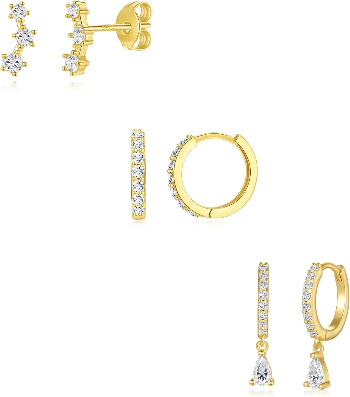 Angelady Gold Hoop Earrings Set for Women, 14K Gold Plated Huggie Earring Trendy, Dainty Hypoallergenic Earring Stacks, Cartilage Small Stud Dangle Earrings multiple piercing, Jewelry Gifts 3 Pairs