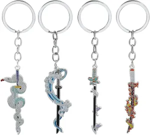 Anime Slayer Keychain Pin Set - Cartoon Figures 9 Hashiras Mini Katana Sword Key Chains Enamel Pin Jewelry Men Women