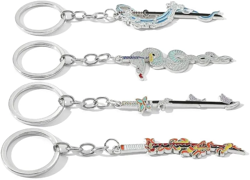 Anime Slayer Keychain Pin Set - Cartoon Figures 9 Hashiras Mini Katana Sword Key Chains Enamel Pin Jewelry Men Women