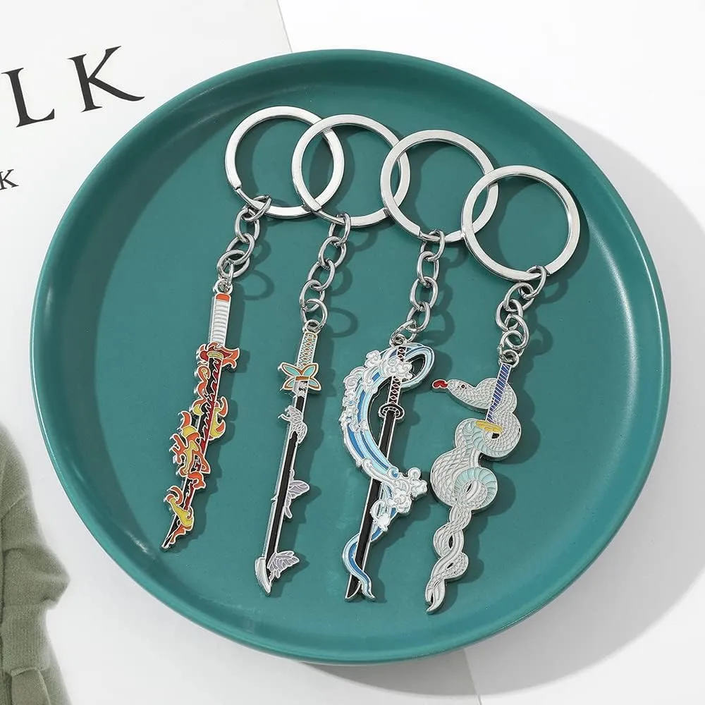 Anime Slayer Keychain Pin Set - Cartoon Figures 9 Hashiras Mini Katana Sword Key Chains Enamel Pin Jewelry Men Women