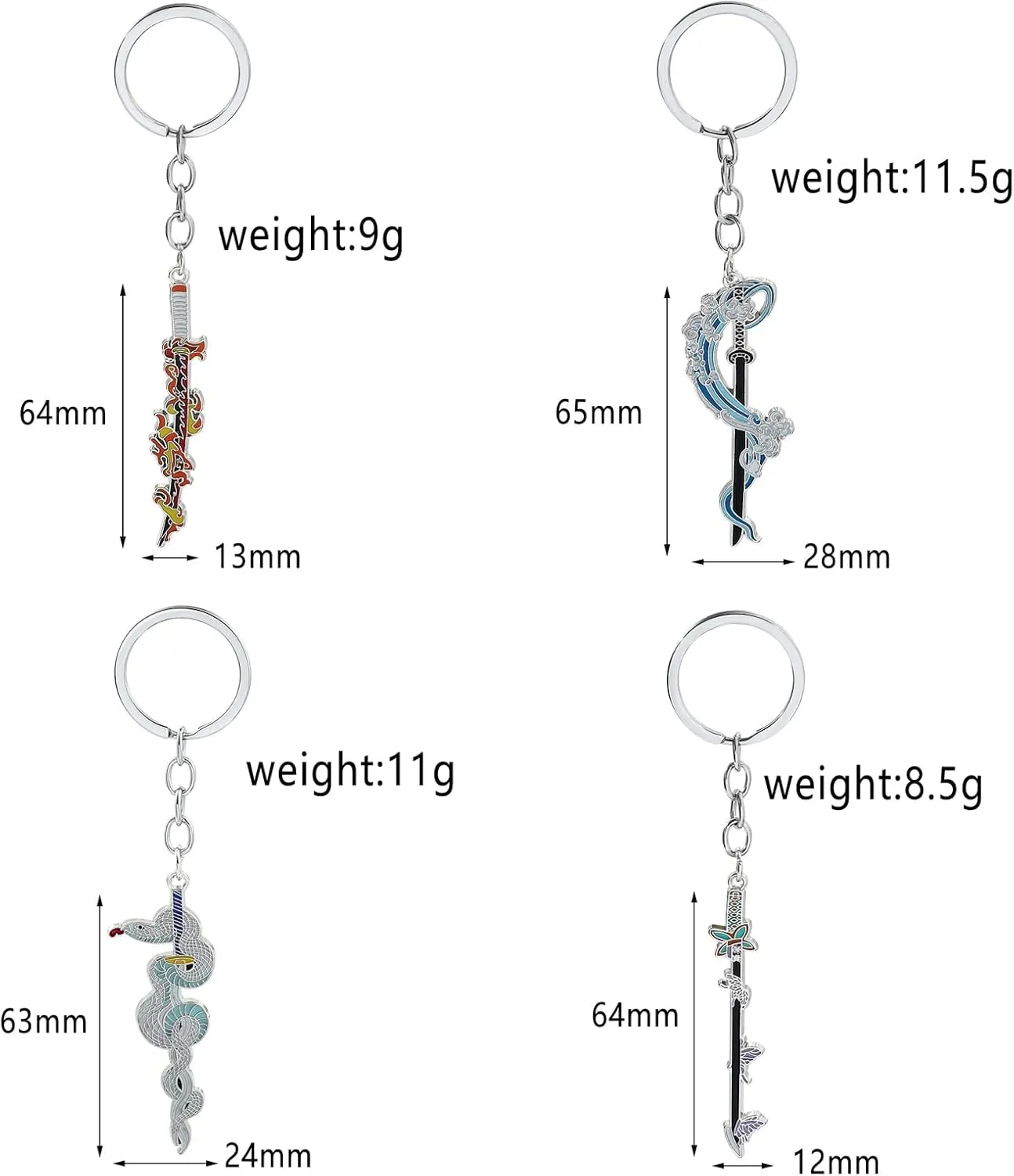 Anime Slayer Keychain Pin Set - Cartoon Figures 9 Hashiras Mini Katana Sword Key Chains Enamel Pin Jewelry Men Women