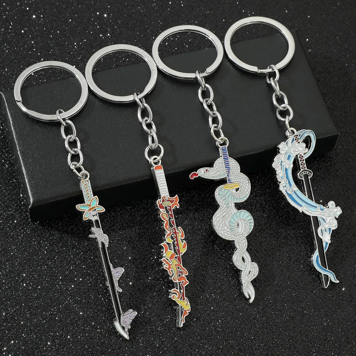 Anime Slayer Keychain Pin Set - Cartoon Figures 9 Hashiras Mini Katana Sword Key Chains Enamel Pin Jewelry Men Women
