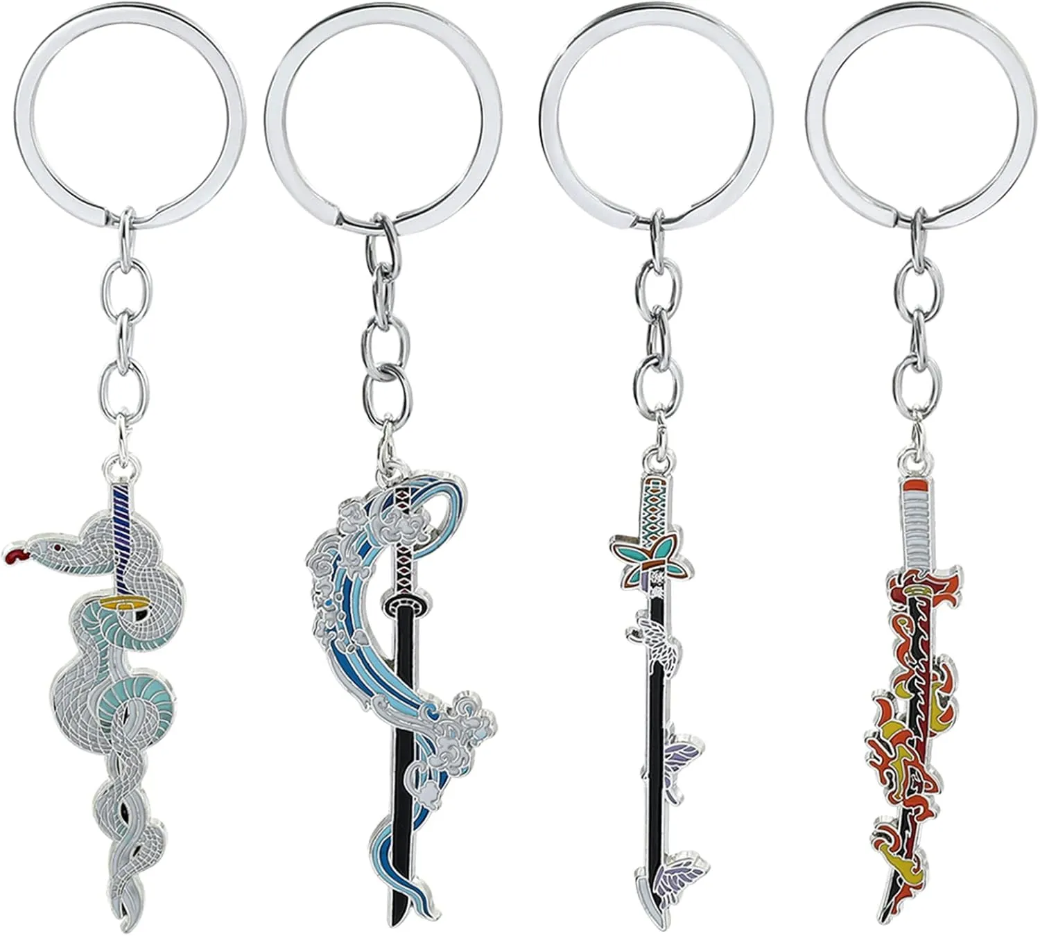 Anime Slayer Keychain Pin Set - Cartoon Figures 9 Hashiras Mini Katana Sword Key Chains Enamel Pin Jewelry Men Women