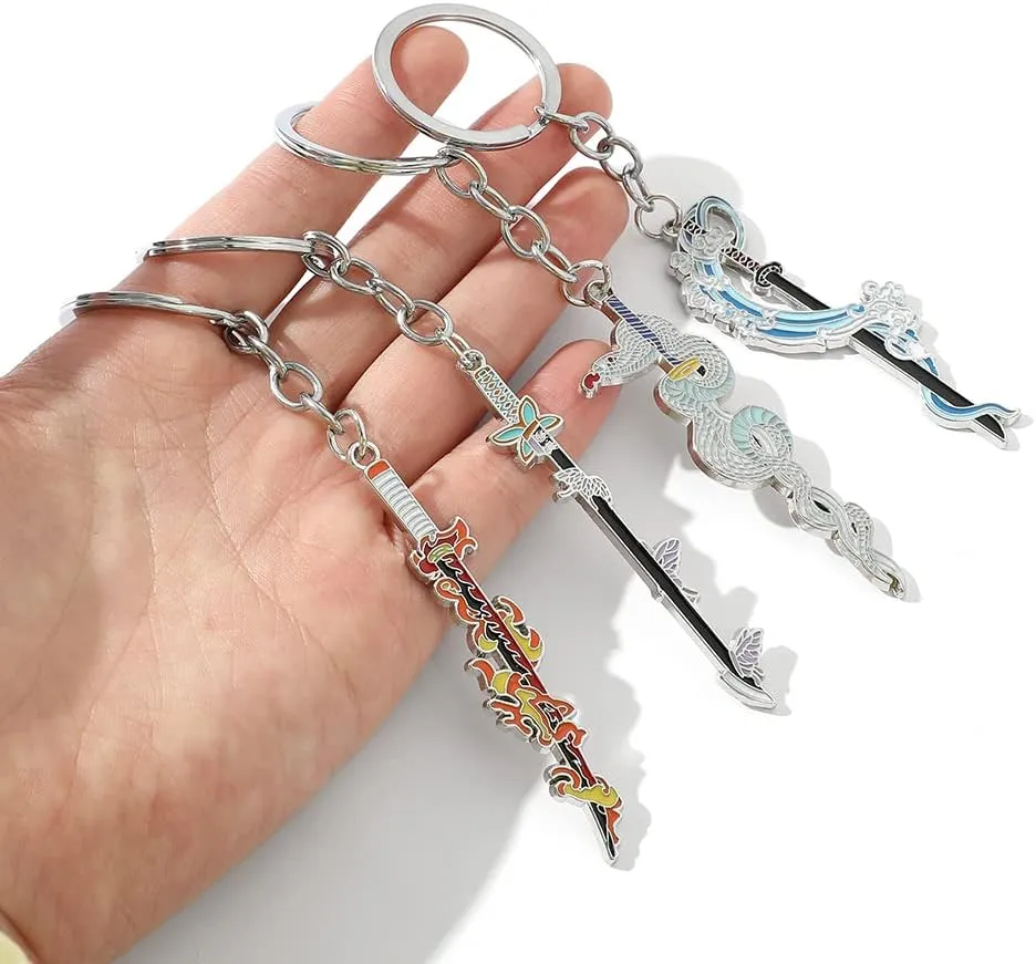 Anime Slayer Keychain Pin Set - Cartoon Figures 9 Hashiras Mini Katana Sword Key Chains Enamel Pin Jewelry Men Women