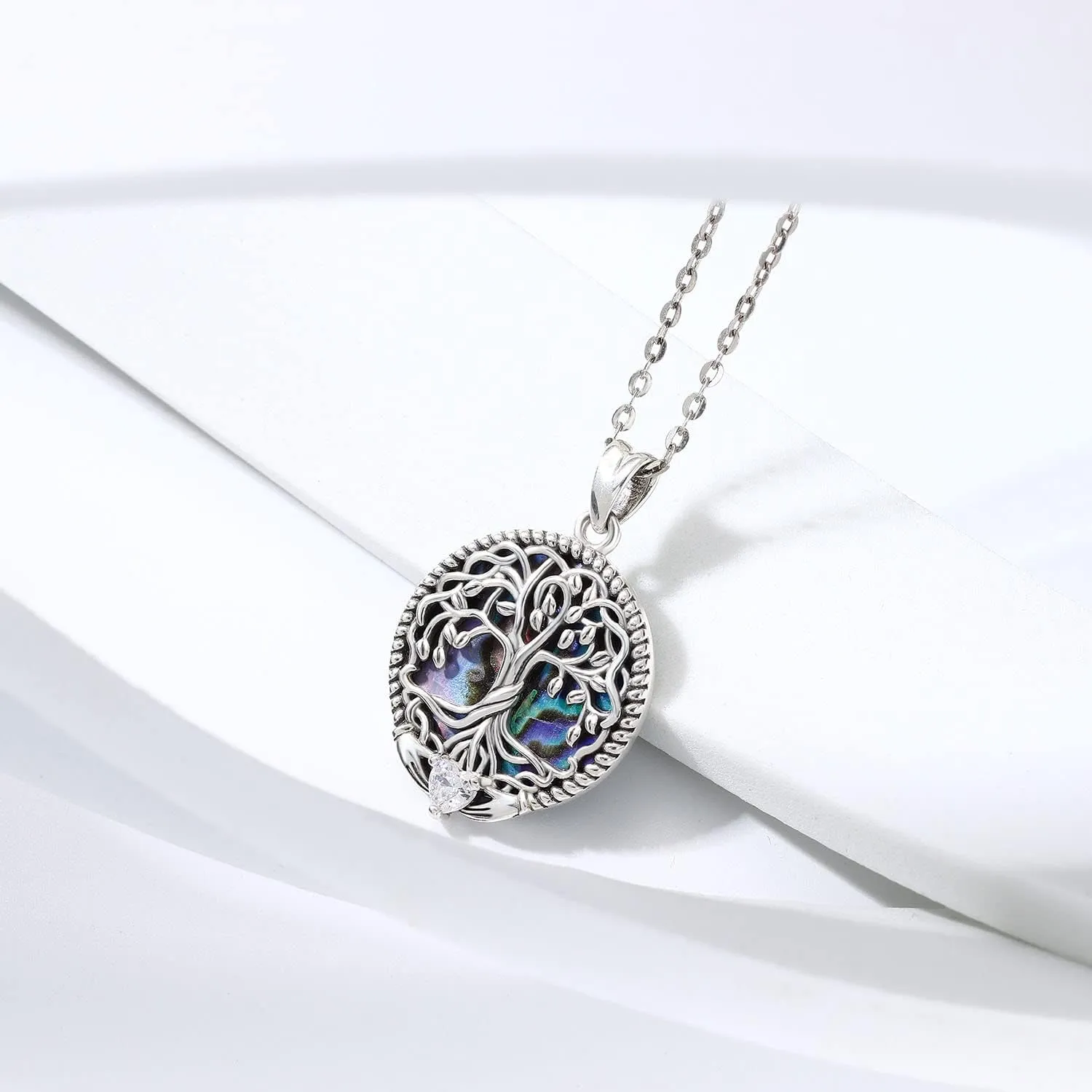Aniu Tree of Life Necklace for Women S925 Sterling Silver Abalone Shell/Opal/Malachite/Crystal/Moonstone Celtic Family Tree Pendant Anniversary Birthday Gift for Mom Grandma Tree Jewelry Gifts for Her