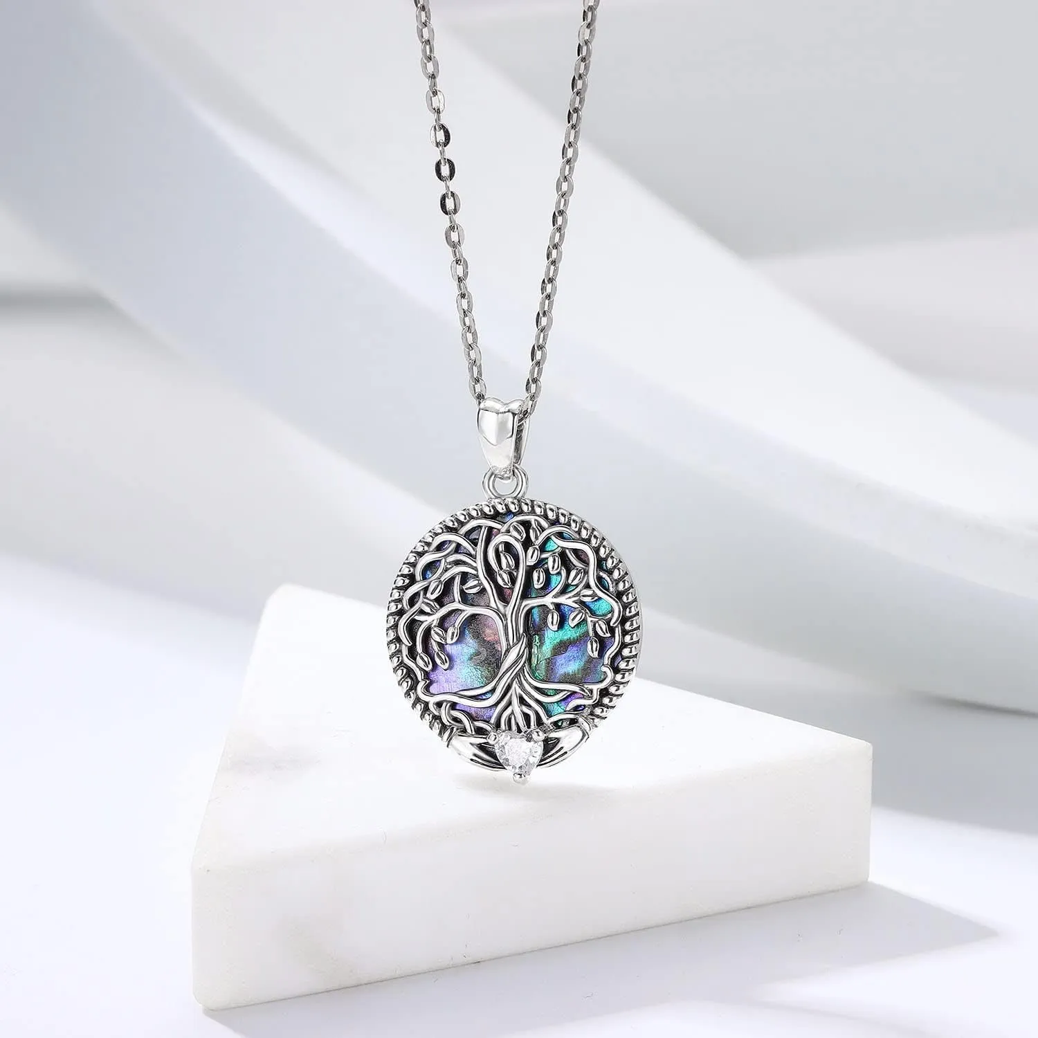 Aniu Tree of Life Necklace for Women S925 Sterling Silver Abalone Shell/Opal/Malachite/Crystal/Moonstone Celtic Family Tree Pendant Anniversary Birthday Gift for Mom Grandma Tree Jewelry Gifts for Her