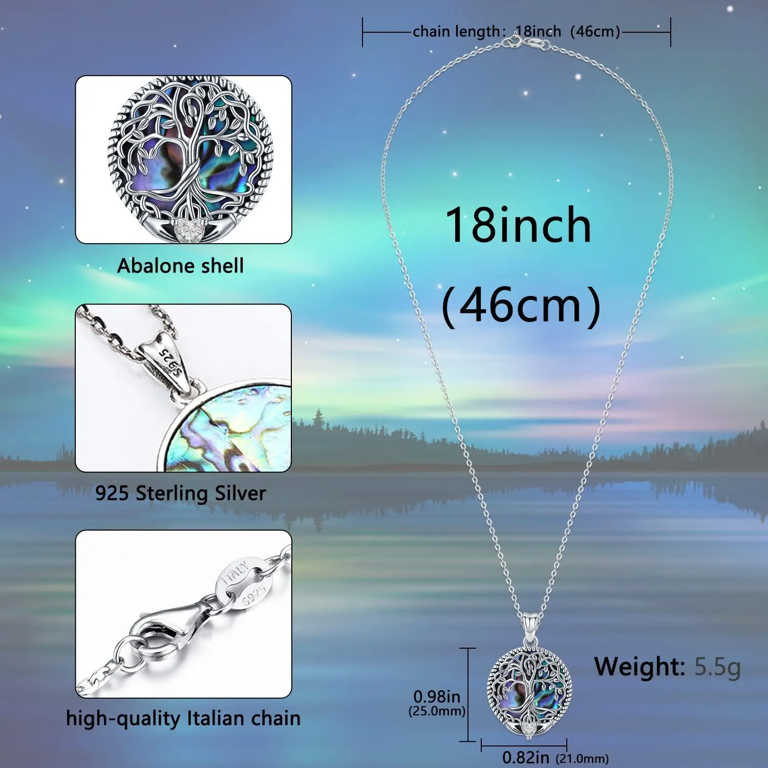 Aniu Tree of Life Necklace for Women S925 Sterling Silver Abalone Shell/Opal/Malachite/Crystal/Moonstone Celtic Family Tree Pendant Anniversary Birthday Gift for Mom Grandma Tree Jewelry Gifts for Her
