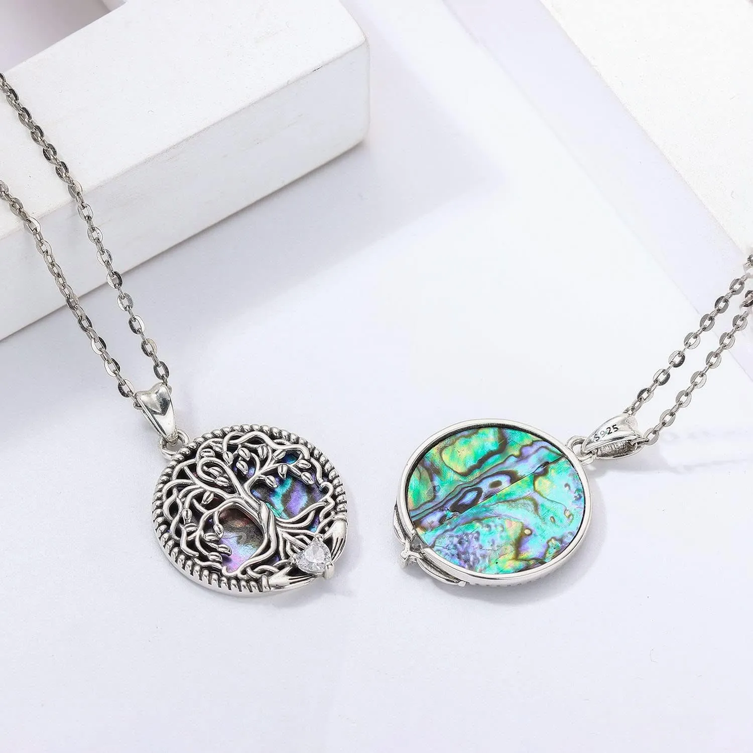Aniu Tree of Life Necklace for Women S925 Sterling Silver Abalone Shell/Opal/Malachite/Crystal/Moonstone Celtic Family Tree Pendant Anniversary Birthday Gift for Mom Grandma Tree Jewelry Gifts for Her