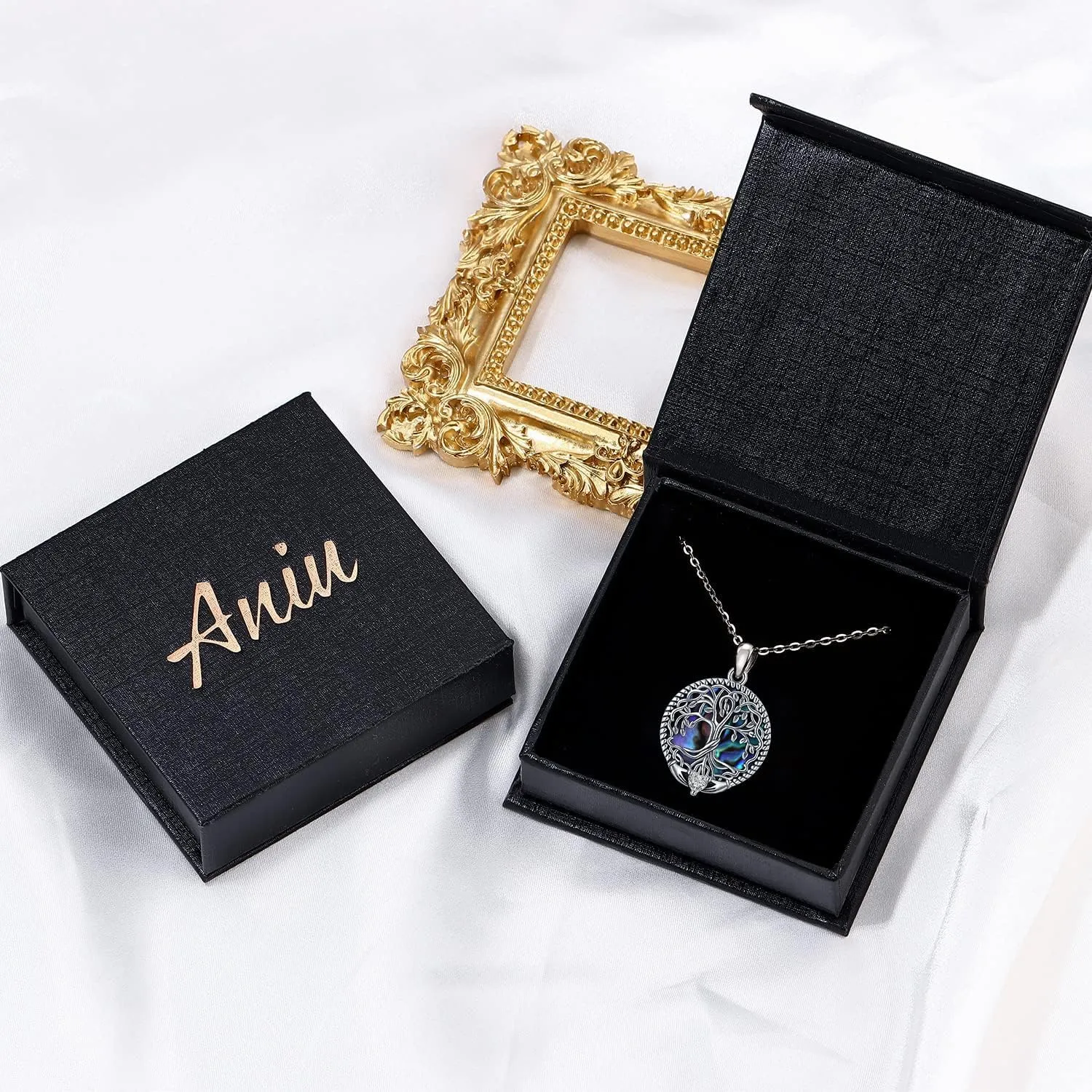 Aniu Tree of Life Necklace for Women S925 Sterling Silver Abalone Shell/Opal/Malachite/Crystal/Moonstone Celtic Family Tree Pendant Anniversary Birthday Gift for Mom Grandma Tree Jewelry Gifts for Her