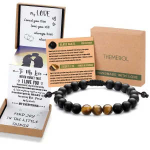 Anniversary Gifts for Him Boyfriend Birthday Gifts for Husband Fathes Day Tiger Eye Beaded Bracelets Men One Year Sentimental Meaningful Gifts Christmas Valentines Easter Stocking Stuffers