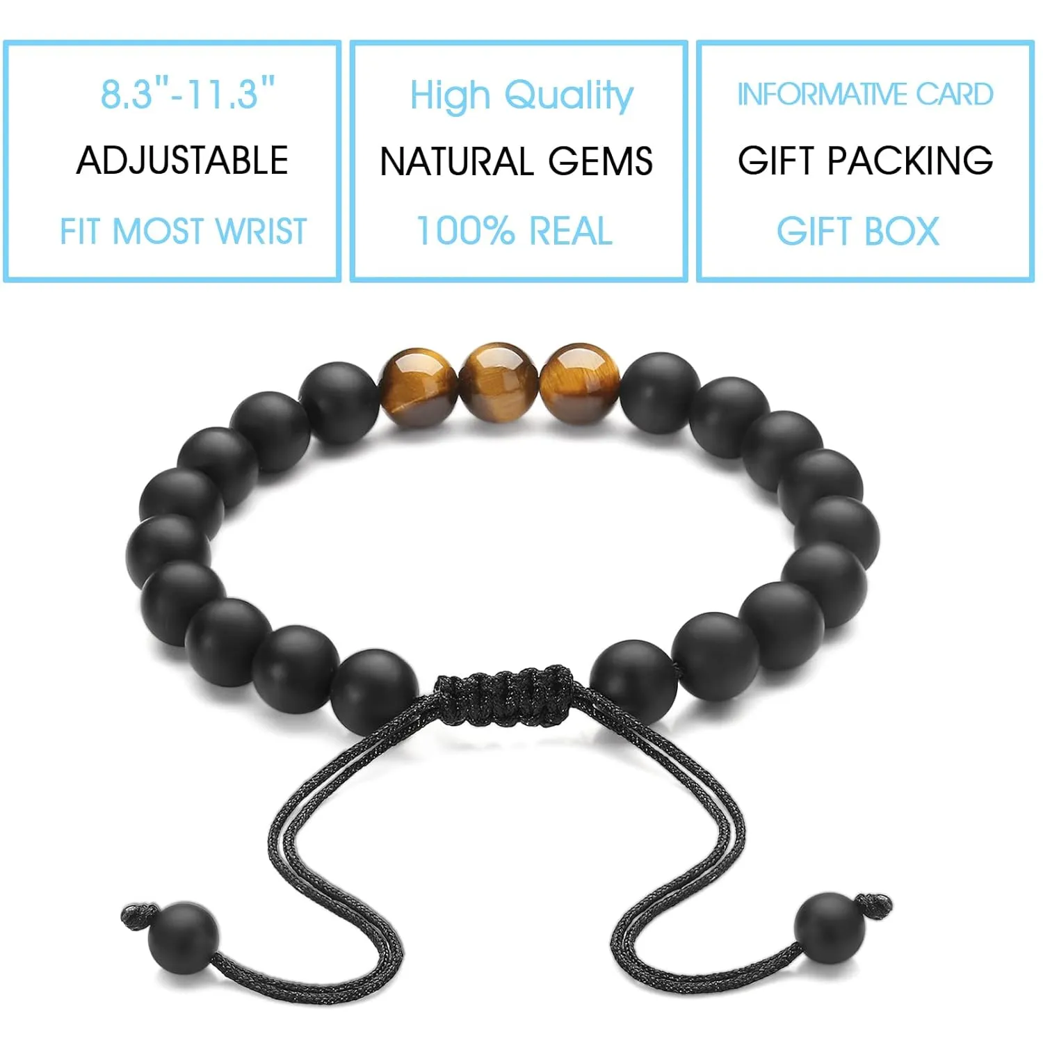 Anniversary Gifts for Him Boyfriend Birthday Gifts for Husband Fathes Day Tiger Eye Beaded Bracelets Men One Year Sentimental Meaningful Gifts Christmas Valentines Easter Stocking Stuffers