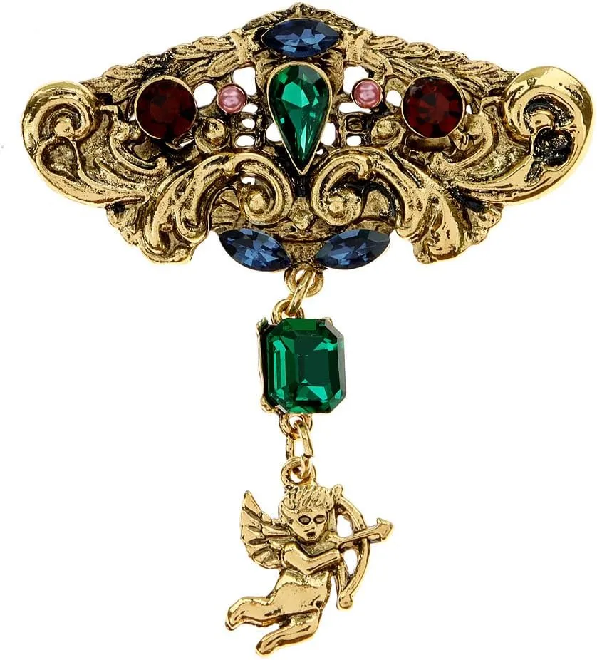 Antique Angel Cupid Brooch Pin for Women Men Gold-Toned Vintage Rhinestone Love Statement Brooches Lapel Pins Elegant Dress Accessories Anniversary Valentine's Jewelry Gift
