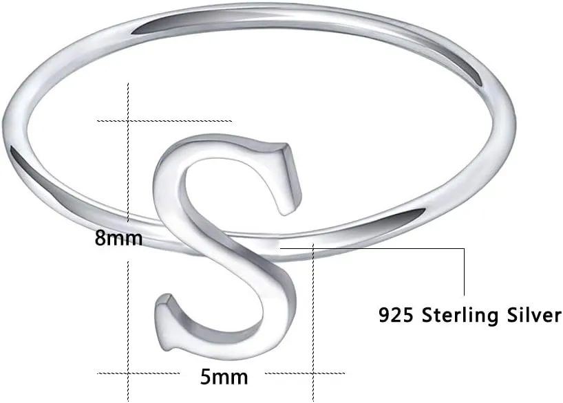 AOEDEJ 925 Sterling Silver Stackable Initial Letter Rings Capital Letter Ring Charm Initial Band for Women