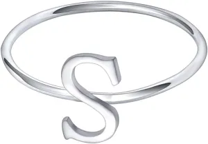 AOEDEJ 925 Sterling Silver Stackable Initial Letter Rings Capital Letter Ring Charm Initial Band for Women
