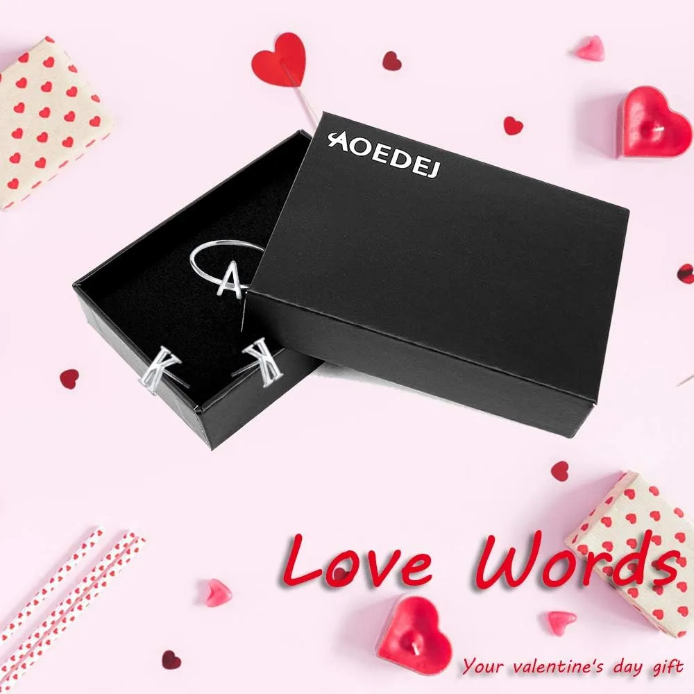 AOEDEJ 925 Sterling Silver Stackable Initial Letter Rings Capital Letter Ring Charm Initial Band for Women