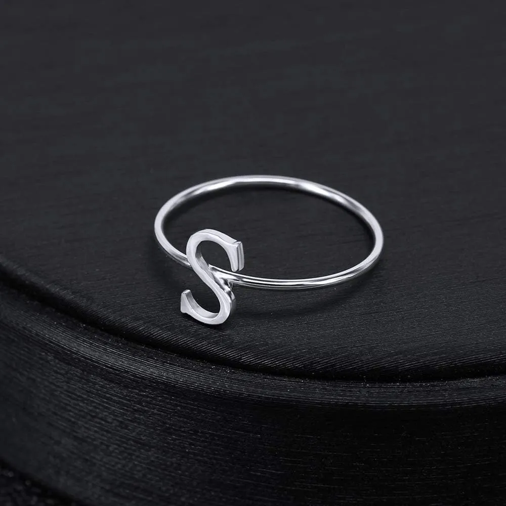 AOEDEJ 925 Sterling Silver Stackable Initial Letter Rings Capital Letter Ring Charm Initial Band for Women