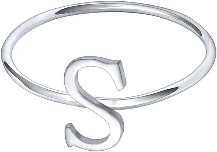 AOEDEJ 925 Sterling Silver Stackable Initial Letter Rings Capital Letter Ring Charm Initial Band for Women