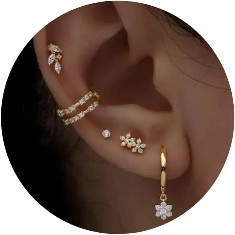 AOEDEJ Gold Hoop Earrings Set for Women 925 Sterling Silver Earrings Hypoallergenic Cartilage Earrings Small Hoop Earrings Studs