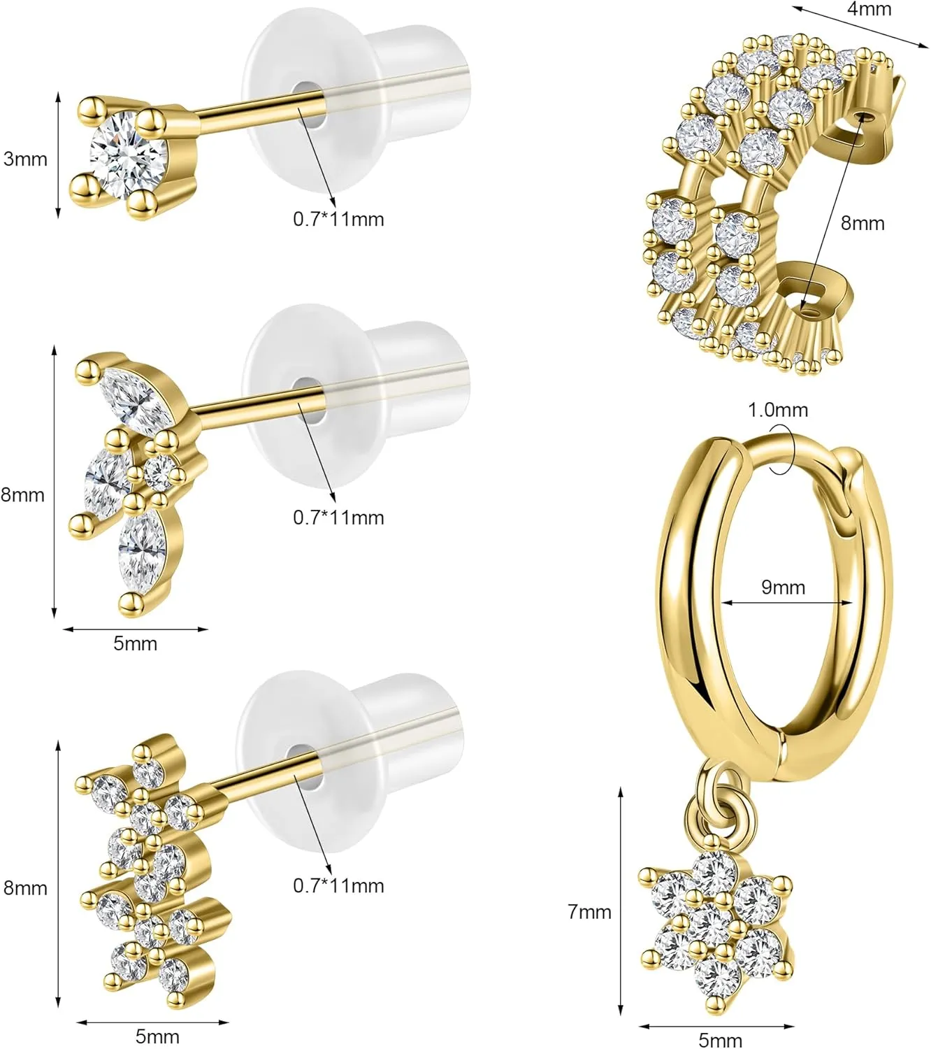 AOEDEJ Gold Hoop Earrings Set for Women 925 Sterling Silver Earrings Hypoallergenic Cartilage Earrings Small Hoop Earrings Studs