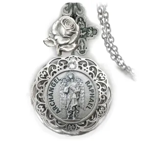 Archangel Raphael Locket Necklace, Patron Saint of Healing, Get Well Gift, Devotional Jewelry