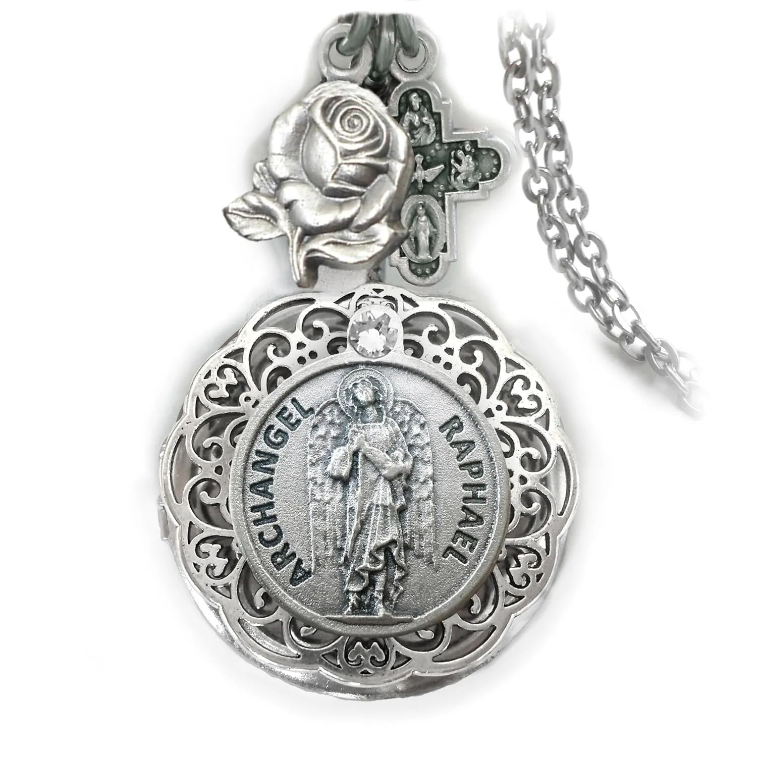 Archangel Raphael Locket Necklace, Patron Saint of Healing, Get Well Gift, Devotional Jewelry