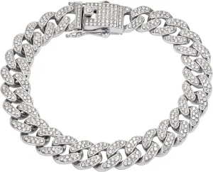 Ard Mens Curb Silver Chain Bracelet - 12mm Wide, 8.5 Inch Flat Chunky Jewellery for Gents | Heavy Link Chain Gift Ideas for Husband, Dad, Boyfriend, or Friendships | Lobster Closure