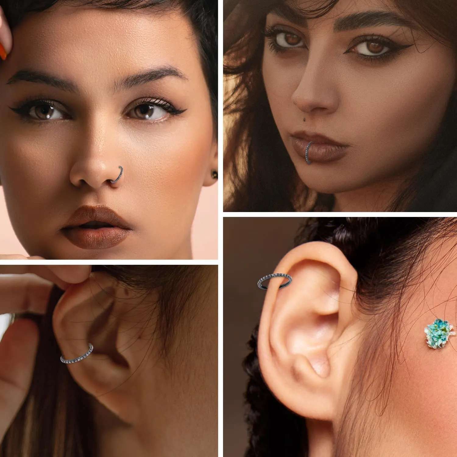 AROWRO CZ Hinged Hoop Ring 20G 18G 16G 5/6/7/8/9/10/12mm Opal Surgical Steel Conch Daith Rook Cartilage Tragus Helix Earrings Septum Clicker Ring Nose Piercing Jewelry