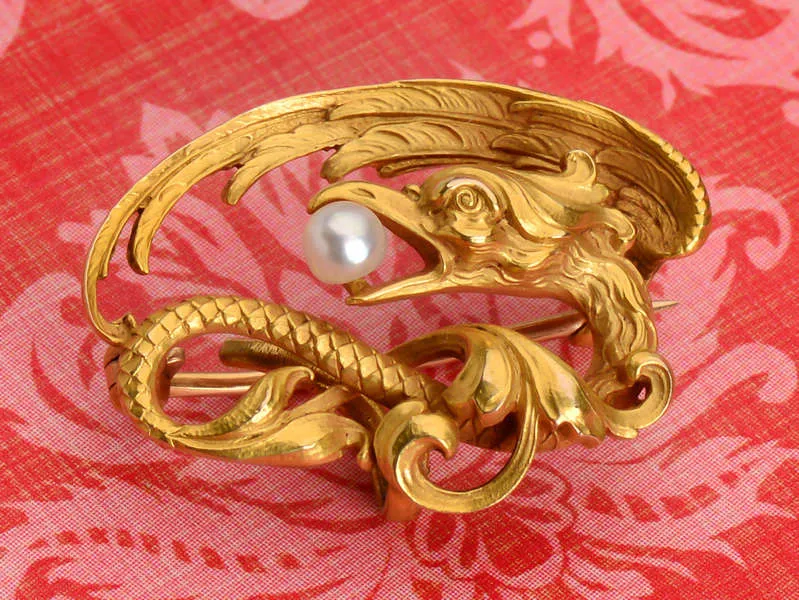 Art Nouveau Mythic - Henry Blank Dragon Pearl Brooch