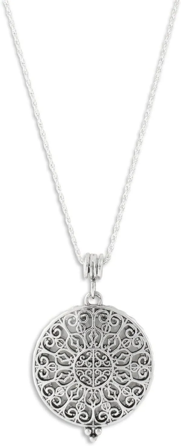 Artisan Owl Ornate Filigree 4x Magnifying Glass Sliding Top Pendant Necklace, 30"