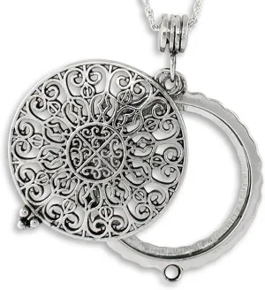 Artisan Owl Ornate Filigree 4x Magnifying Glass Sliding Top Pendant Necklace, 30"
