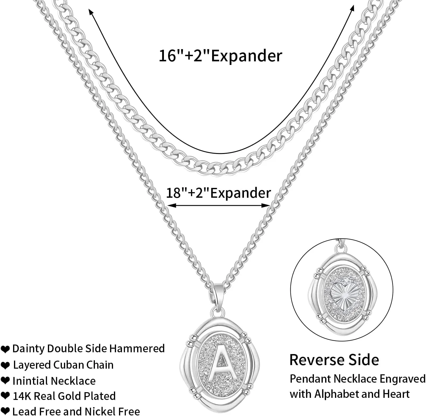 Ascona Layered Initial Necklaces for Women, A-Z Letter Pendant Capital Letter 14K Gold Plated Curb Cuban Chain Layering Necklace for Women.